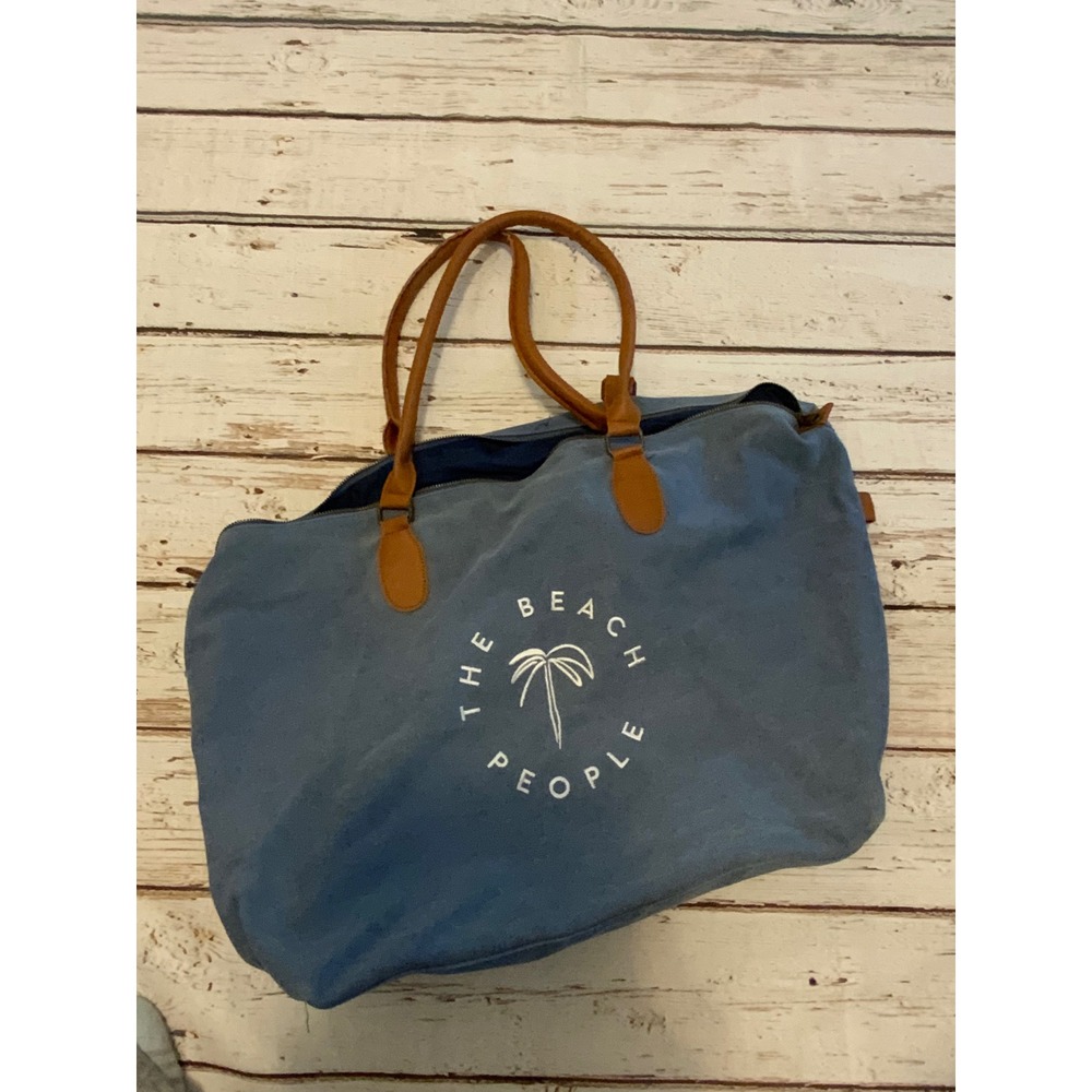 The Beach People Australia Blue Canvas Tote Bag Palm Tree Logo Weekend Bag